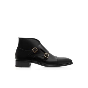 Pánské Společenské Boty Tom Ford Burnished Læder Elkan Monk Páskové Boot Černé | 683047-MNS