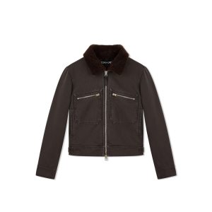 Pánské Svrchní Oblečení Tom Ford Bedford Cord Zip Blouson Ebony | 630947-MEV