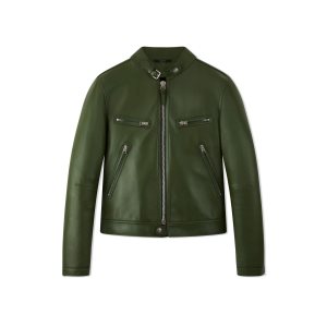 Pánské Svrchní Oblečení Tom Ford Bonded Nappa Plonge Zip Racer Jacket Elm | 045681-ODE