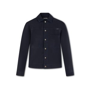 Pánské Svrchní Oblečení Tom Ford Brushed Bavlněné Workwear Jacket Tmavě Blankyt | 407193-GYX