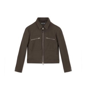 Pánské Svrchní Oblečení Tom Ford Brushed Bavlněné Zip Blouson Tmavě Čokolády | 607132-OVW