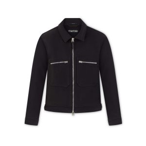 Pánské Svrchní Oblečení Tom Ford Brushed Bavlněné Zip Blouson Černé | 749180-PDS
