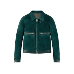 Pánské Svrchní Oblečení Tom Ford Brushed Heathered Semišové Contrast Zip Blouson Tmavě Tyrkysové | 701536-KMN