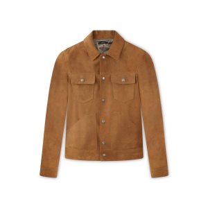 Pánské Svrchní Oblečení Tom Ford Buttery Semišové Western Blouson Tmavě Hnědé | 467320-CPM
