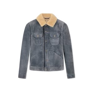 Pánské Svrchní Oblečení Tom Ford Buttery Semišové Shearling Trucker Tmavě Šedé | 702895-OQH