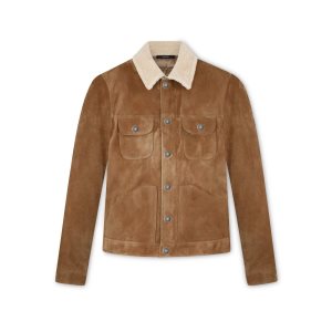 Pánské Svrchní Oblečení Tom Ford Cashmere Semišové Shearling Trim Trucker Hnědé | 178920-OEM
