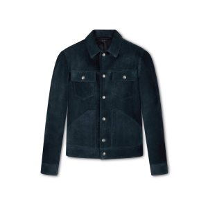 Pánské Svrchní Oblečení Tom Ford Cashmere Semišové Western Jacket Petrol | 398056-KRQ