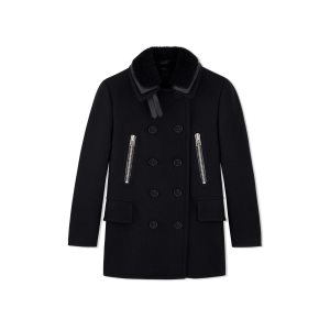 Pánské Svrchní Oblečení Tom Ford Double Felt Peacoat Černé | 310695-XTA
