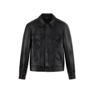 Pánské Svrchní Oblečení Tom Ford Glossy Grain Zip Jean Jacket Černé | 219053-IBP