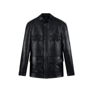 Pánské Svrchní Oblečení Tom Ford Glossy Grain Motorcycle Jacket Černé | 479631-YTF