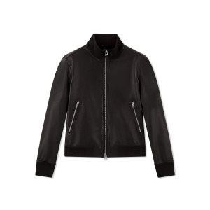 Pánské Svrchní Oblečení Tom Ford Grain Læder Track Bomber Černé | 094863-WSO