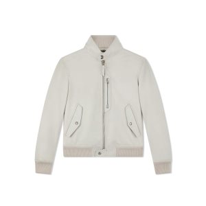 Pánské Svrchní Oblečení Tom Ford Grain Læder Harrington With Zip Šedé | 372095-PNT