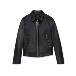 Pánské Svrchní Oblečení Tom Ford Large Grain Læder Collar Blouson Černé | 426185-ARG