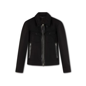 Pánské Svrchní Oblečení Tom Ford Light Felt Zip Western Jacket Černé | 435297-HEU