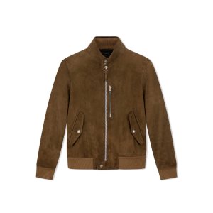 Pánské Svrchní Oblečení Tom Ford Light Semišové Harrington With Zip Cigar | 073682-OET