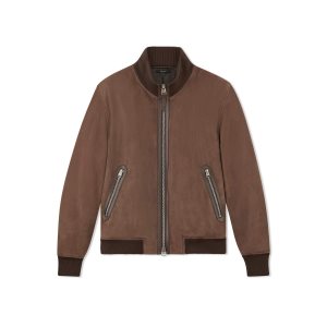 Pánské Svrchní Oblečení Tom Ford Light Semišové Track Bomber Hnědé | 082975-ETC