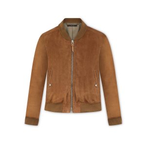 Pánské Svrchní Oblečení Tom Ford Light Semišové Bomber Hnědé | 085471-IMS