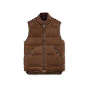 Pánské Svrchní Oblečení Tom Ford Light Semišové Down Gilet Tmavě Hnědé | 561709-CJS