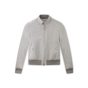 Pánské Svrchní Oblečení Tom Ford Light Semišové Harrington Jacket Světle Šedé | 831492-IUB