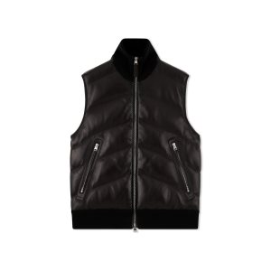 Pánské Svrchní Oblečení Tom Ford Læder Front Merino Cashmere Gilet Černé | 135490-AWR