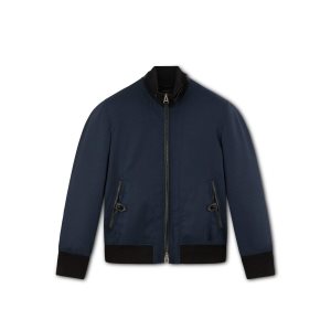 Pánské Svrchní Oblečení Tom Ford Mohair Fluid Hopsack Blouson Tmavě Blankyt | 946573-AUK