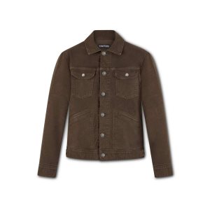 Pánské Svrchní Oblečení Tom Ford Moleskin Stretch Denim Jacket Tmavě Hnědé | 683104-NET