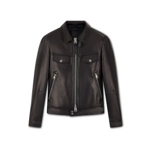 Pánské Svrchní Oblečení Tom Ford Nappa Plonge Zip Collar Blouson Černé | 287491-TRN