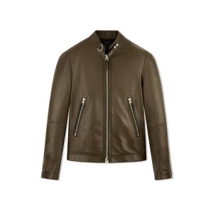 Pánské Svrchní Oblečení Tom Ford Nappa Plonge Cafe Racer Tmavě Hnědožlutý | 573690-FNI