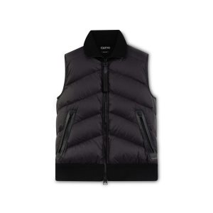 Pánské Svrchní Oblečení Tom Ford Nylon Down Merino Gilet Černé | 658204-QDC