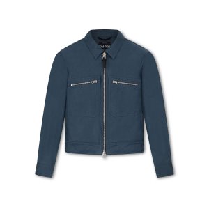 Pánské Svrchní Oblečení Tom Ford Organic Bavlněné Moleskin Zip Blouson Blankyt | 621589-CNK