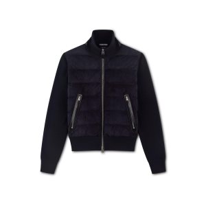Pánské Svrchní Oblečení Tom Ford Semišové Down Front Merino Blouson Tmavě Blankyt | 249387-ETR