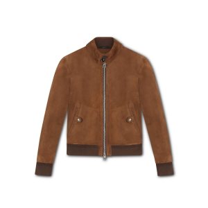 Pánské Svrchní Oblečení Tom Ford Semišové Harrington Jacket Hnědé | 720391-NXE