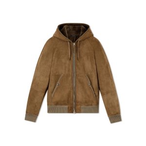 Pánské Svrchní Oblečení Tom Ford Shearling Hoodie Cigar | 986123-GAM