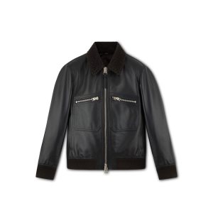 Pánské Svrchní Oblečení Tom Ford Small Grain Shearling Collar Flight Bomber Černé | 897503-KAX