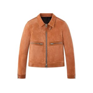 Pánské Svrchní Oblečení Tom Ford Soft Semišové Contrast Zip Blouson Červené | 601549-DZT
