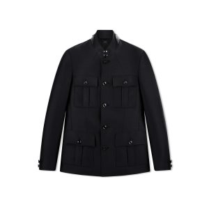 Pánské Svrchní Oblečení Tom Ford Vlna Silk Serge Military Jacket Černé | 210649-RBE
