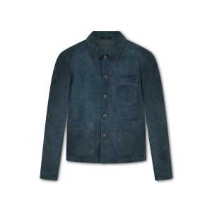 Pánské Svrchní Oblečení Tom Ford Washed Heathered Semišové Chore Jacket Petrol | 906375-WPM