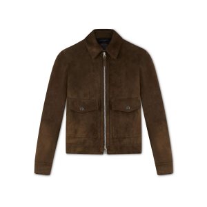 Pánské Svrchní Oblečení Tom Ford Zip Collar Blouson Tmavě Olivy Zelené | 270139-VGT