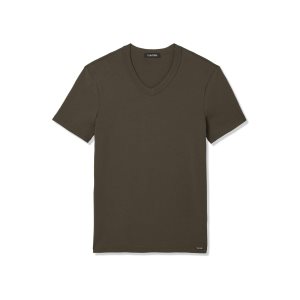 Pánské Tričko Tom Ford Bavlněné V-neck Zelene | 687251-CVP