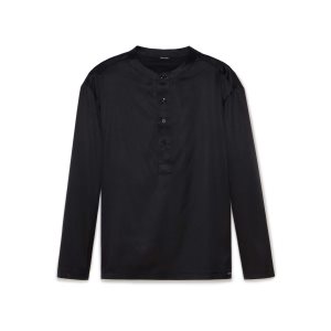 Pánské Tričko Tom Ford Silk Pajama Henley Černé | 321908-AMY