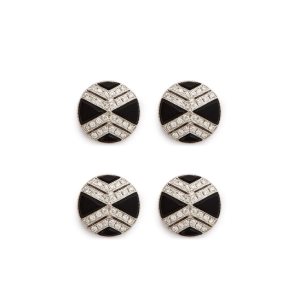 Pánské Šperky Tom Ford Diamond Onyx Round Studs Bílé Zlaté | 319625-PYW