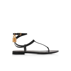 Dámské Baleríny Tom Ford Shiny Læder Padlock Tanga Sandal Černé | 852479-FRG
