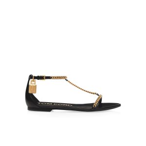 Dámské Baleríny Tom Ford Shiny Læder Padlock Chain Sandal Černé | 978653-VXZ