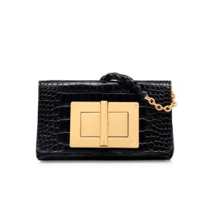 Dámské Clutch Taška Tom Ford Shiny Stamped Crocodile Læder Natalia Černé | 601748-FSR