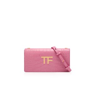 Dámské Clutch Taška Tom Ford Shiny Stamped Crocodile Læder Tf Růžové | 816354-QGR