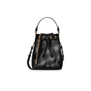 Dámské Kabelky Přes Rameno Tom Ford Mesh And Læder Disco Small Bucket On Chain Černé | 692748-ZWN