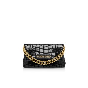 Dámské Kabelky Přes Rameno Tom Ford Printed Læder Label Mini Chain Černé | 540218-VLU