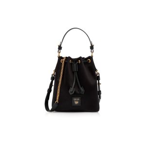Dámské Kabelky Přes Rameno Tom Ford Satin Disco Small Bucket On Chain Černé | 517836-QHS