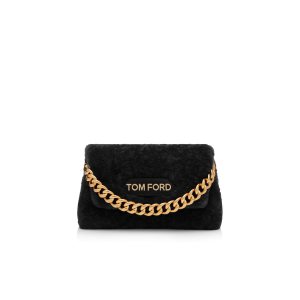 Dámské Kabelky Přes Rameno Tom Ford Shearling Label Mini Chain Černé | 763485-CDN