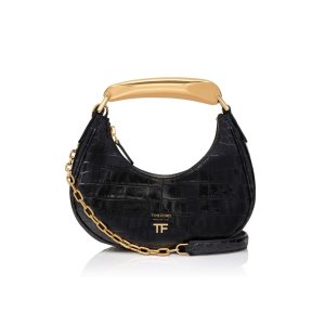 Dámské Kabelky Přes Rameno Tom Ford Shiny Stamped Crocodile Læder Bianca Mini Hobo Černé | 509741-FSM